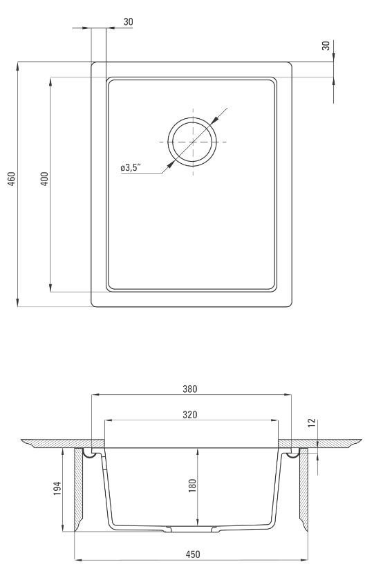 Zlewozmywak komora podblatowa Corda 46x38 antracyt ZQA_T10B