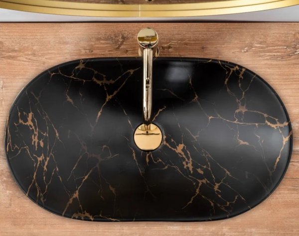 Umywalka ceramiczna nablatowa REA ROYAL BLACK MARBLE MATT czarny marmur