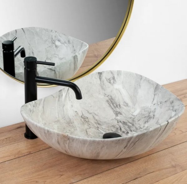 Umywalka ceramiczna nablatowa REA DORA STONE szara kamień marmur
