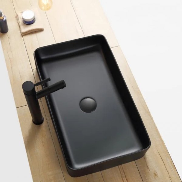 Umywalka ceramiczna nablatowa REA DENIS BLACK MAT czarny mat prostokątna