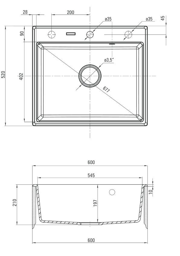 Zlewozmywak granitowy Andante 1 - komorowy 60x52 antracyt ZQN_T103