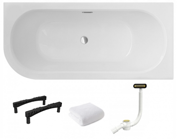 BESCO Wanna 180x80 Avita Slim Plus Prawa + Syfon w kolorze złotym
