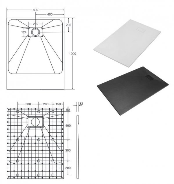 Brodzik prostokątny VEXO czarny 100x80 