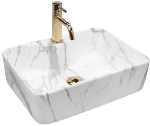 Umywalka ceramiczna nablatowa prostokątna REA KELLY MARMO imitacja marmuru