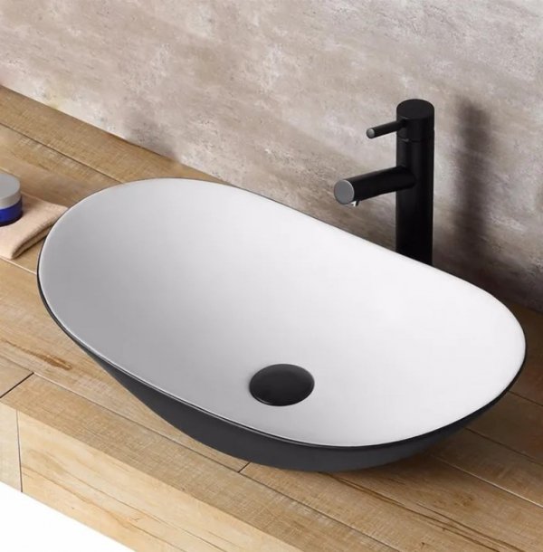 Umywalka ceramiczna nablatowa REA ROYAL BLACK WHITE czarna biała