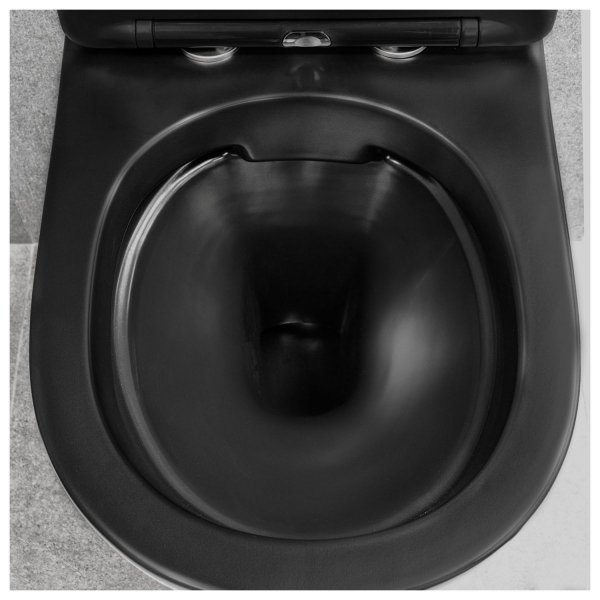 Stelaż WC + Przycisk M571+ Miska WC wisząca bez kołnierza DELOS BLACK + deska duroplast wolnoopadająca SLIM
