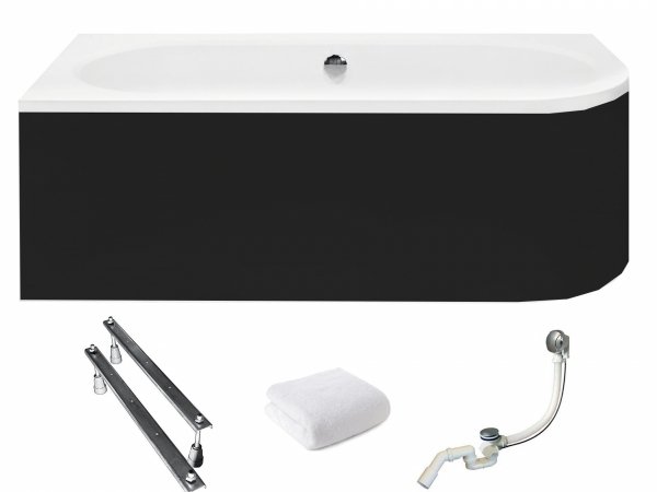 BESCO Wanna 180x80 Avita Lewa z czarną obudową + Syfon