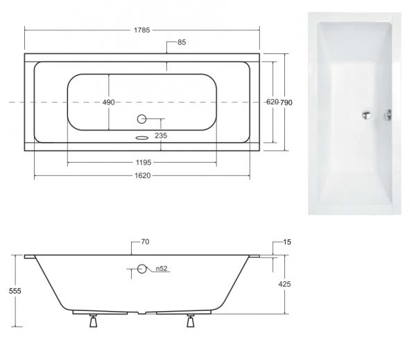BESCO Wanna 180x80 Quadro SLIM + Syfon