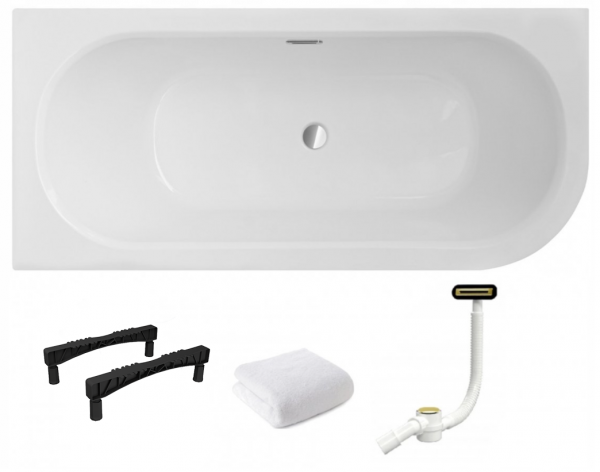 BESCO Wanna 180x80 Avita Slim Plus Lewa + Syfon w kolorze złotym