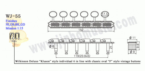 Klucz Wilkinson WJ55 Deluxe typ Kluson CHROM 6L 1szt.