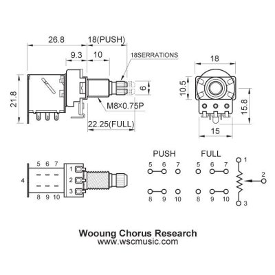 Potencjometr gitarowy PUSH-PULL 250KB - TONE