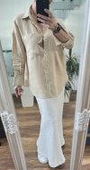 Beżowa Koszula Zara Len Casual Oversize