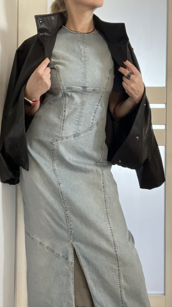 Długa sukienka denim Zara midi blue jeans