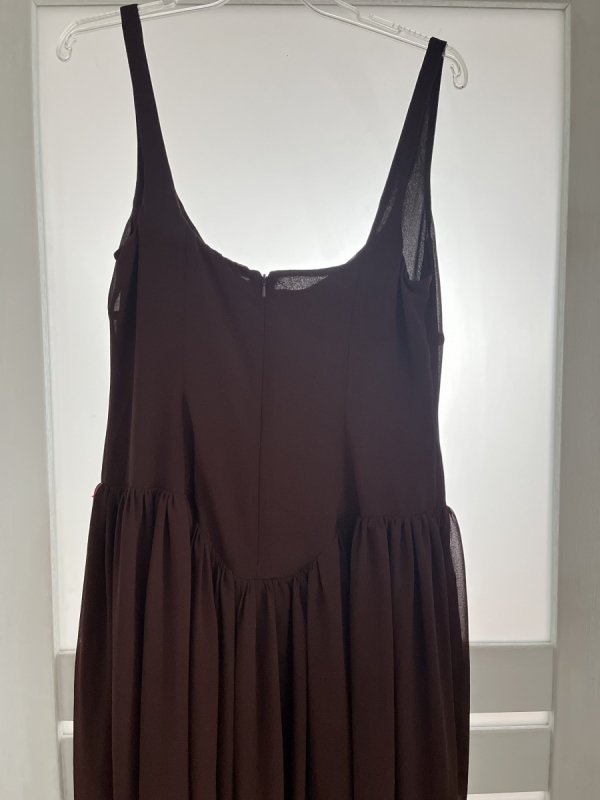 Brązowa maxi zwiewna sukienka Bardot Boho vintage