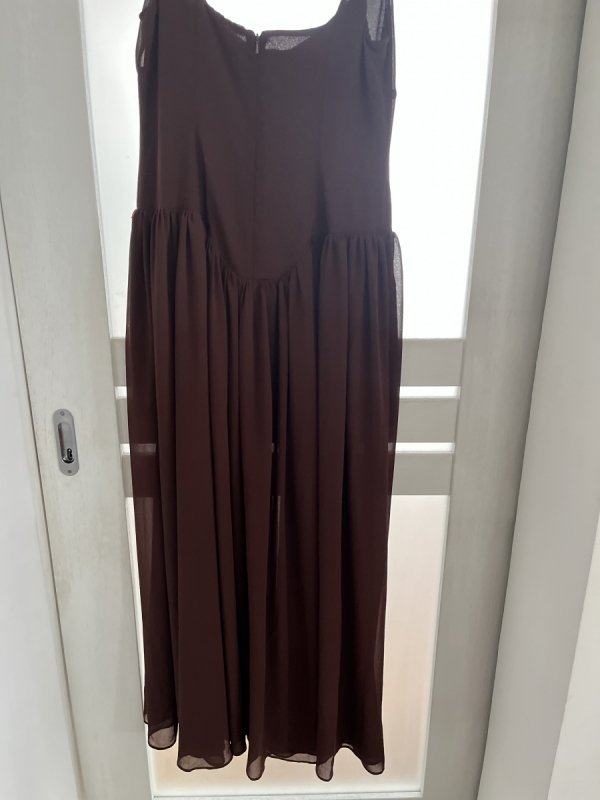 Brązowa maxi zwiewna sukienka Bardot Boho vintage