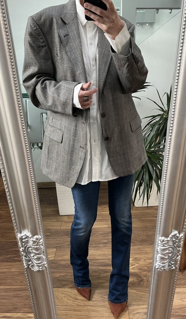 Marynarka Blazer PureNewWool Krata Vintage Grey