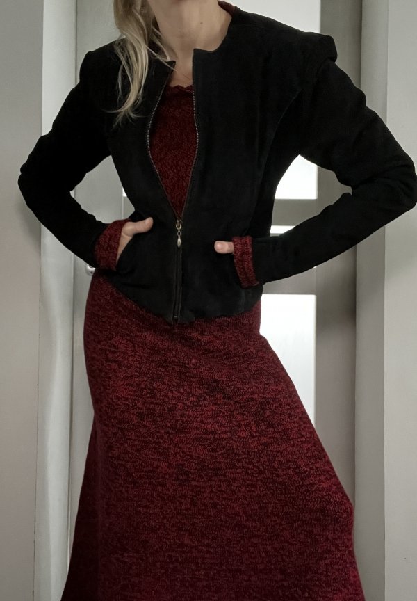 Krótka Kurtka Leather Suede Black