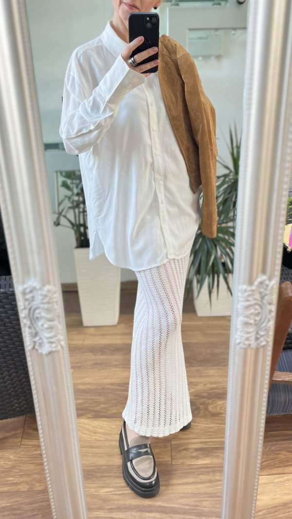 Swobodna Biała Lekka Koszula Len Bershka Oversize