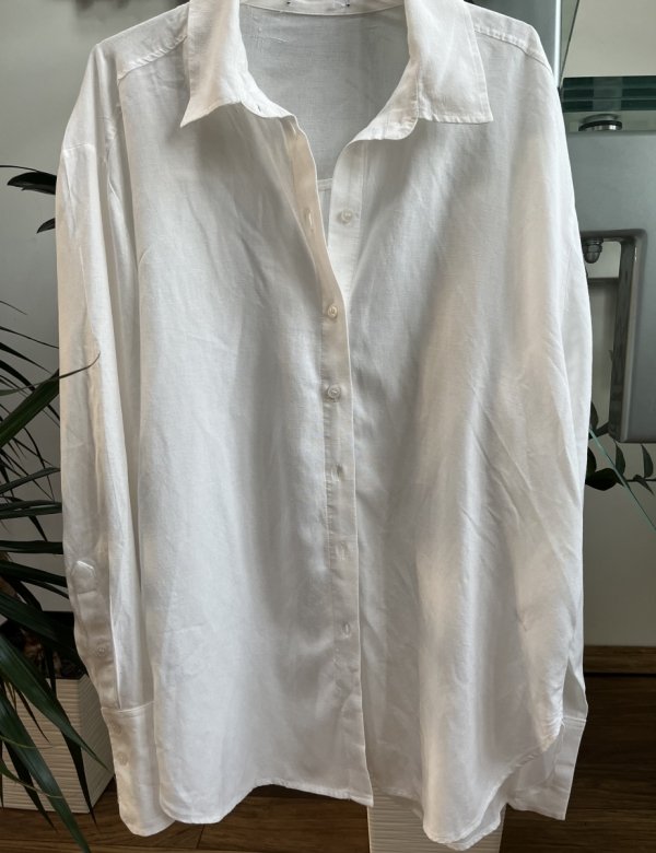 Swobodna Biała Lekka Koszula Len Bershka Oversize