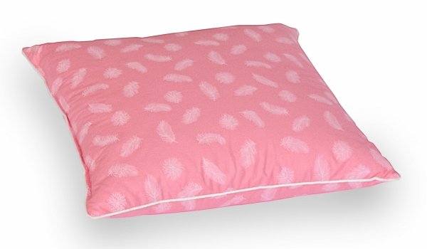 Poduszka z półpuchu 40x40cm Różowa w białe piórka 