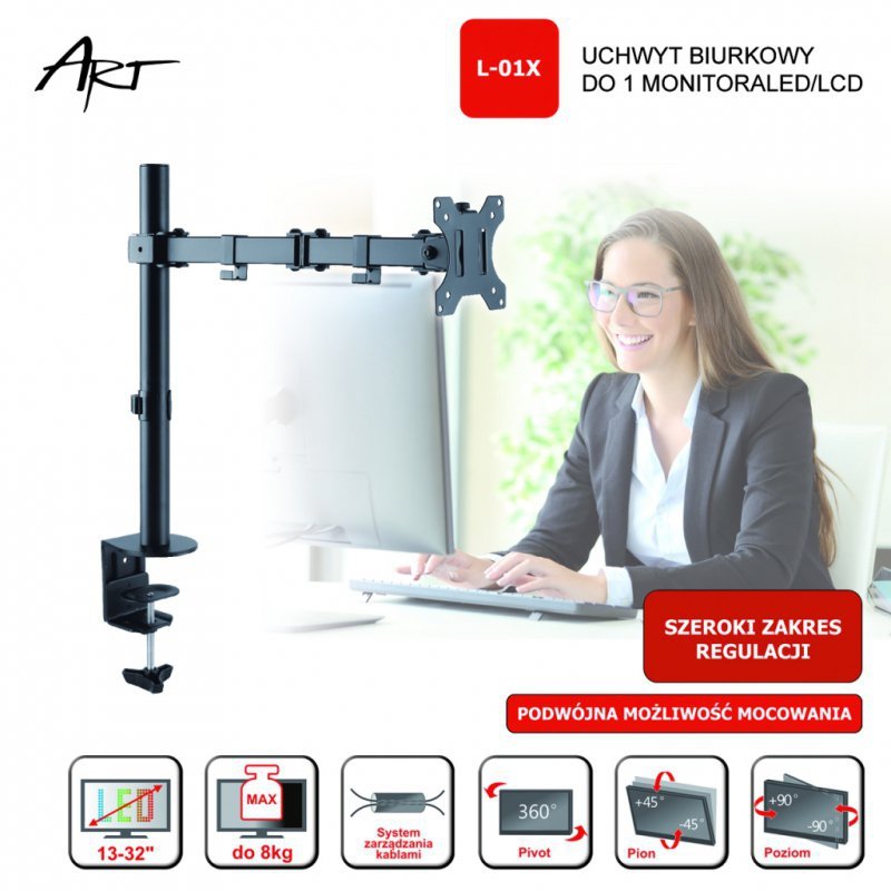 UCHWYT BIURKOWY DO 1 MONITORA LED/LCD 13-32&quot;  8kg L-01X ART