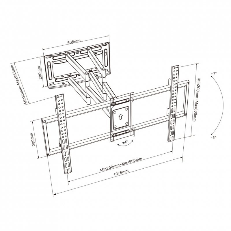 UCHWYT DO TV LCD/LED 50-120&quot; 150KG AR-91XXL ART reg. pion i poziom 90-935mm maxVESA 900x600