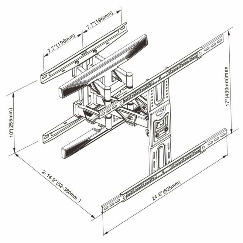 UCHWYT DO TV LCD/LED 40-75" 45KG AR-99 ART reg. pion i poziom 52-380mm maxVESA 600x400