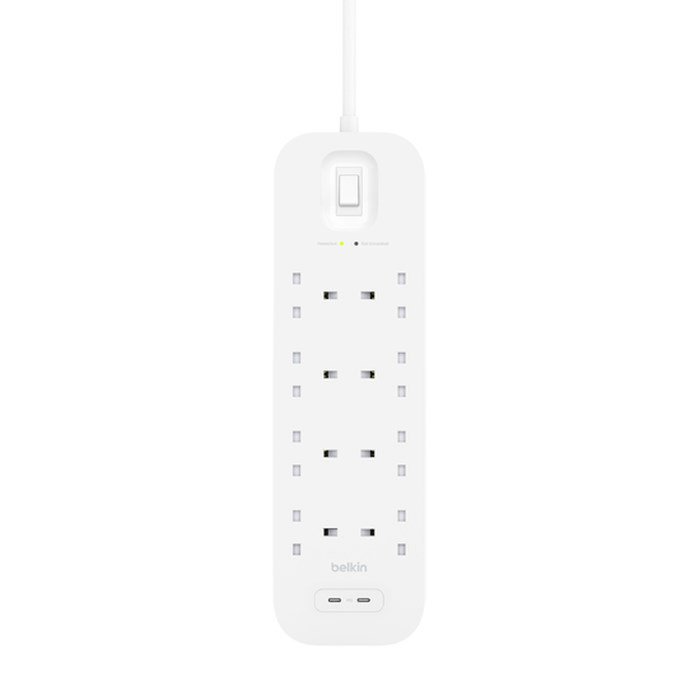 Listwa zasilająca Belkin Power Surge 8-PORT + 2xUSB-C 30W 900J 2m White