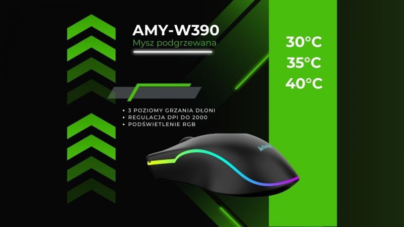 Podgrzewana mysz przewodowa Activejet USB AMY-W390; 30°C / 35°C / 40°C