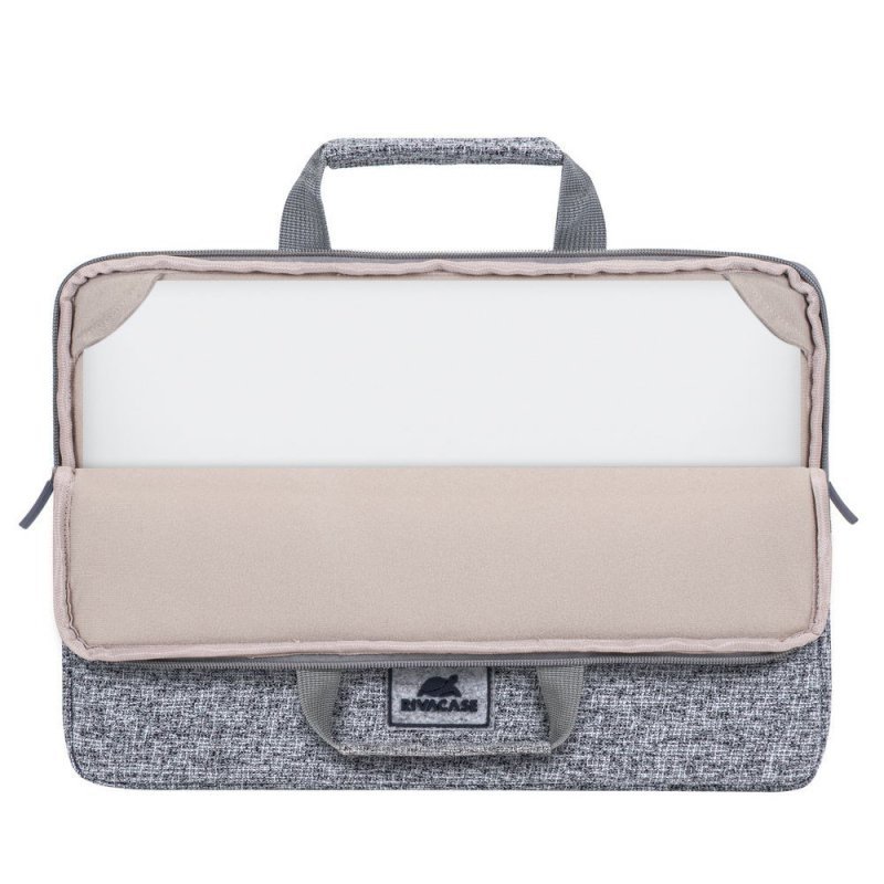 Etui na laptop 13,3&quot; RIVACASE Anvik, jasny szare, z uchwytem, z materiału wodoodpornego, pluszowe wnętrze, tylna kieszeń na