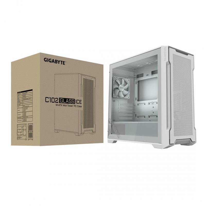 Obudowa Gigabyte case C102 GLASS ICE, mATX, Mid Tower, biały