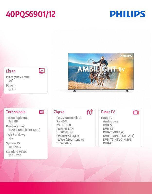 Philips Telewizor QLED 40 cali 40PQS6901/12