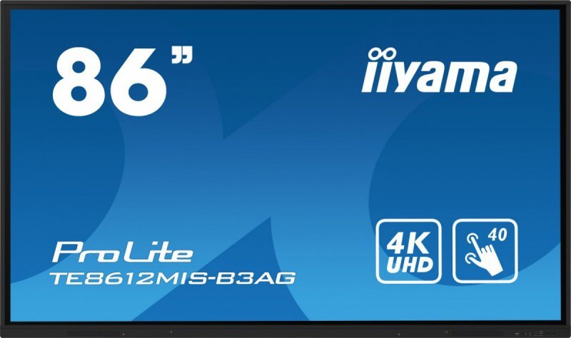 IIYAMA Monitor 85.6 cala ProLite TE8612MIS-B3AG,INFRARED,40pkt,VA,4K, 24/7, 7H, WiFi,VGA, HDMI, USB-c, Bluetooth,metal,8ms, vesa