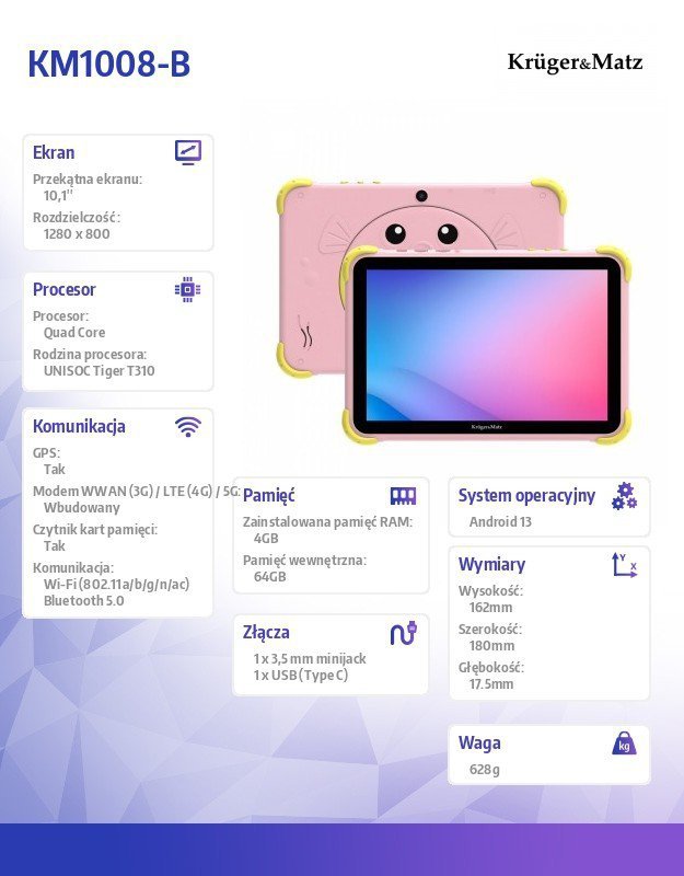 Kruger & Matz Tablet dla dzieci Kruger & Matz FUN 1008 różowy