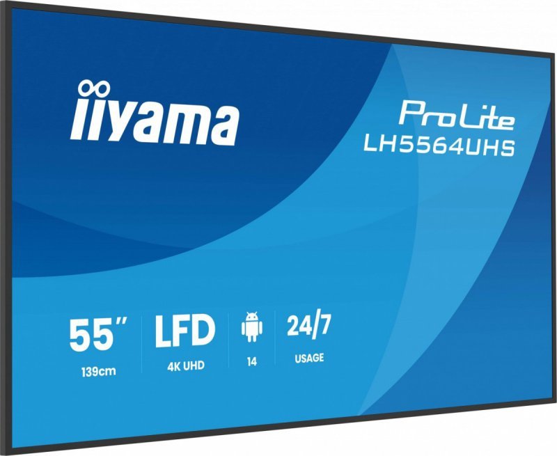 IIYAMA Monitor 55 cali LH5564UHS-B1AG, 24/7,VA,ANDROID14,4K,500cd,5000:1,    2xHDMI ,USB-C,RJ45, RS-232c, IR, 2x10W, 2xUSB, UCHW