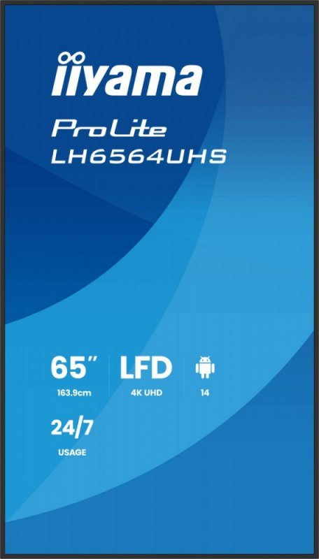 IIYAMA Monitor 65 cali LH6564UHS-B1AG, 24/7,VA,ANDROID14,4K,500cd,5000:1,    2xHDMI ,USB-C,RJ45, RS-232c, IR, 2x10W, 2xUSB, UCHW