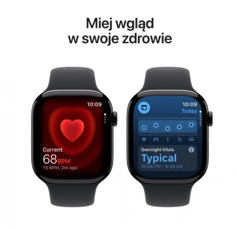 Apple Watch Series 11 GPS koperta 46 mm z aluminium w kolorze onyksu, pasek sportowy w kolorze czarnym - rozmiar S/M