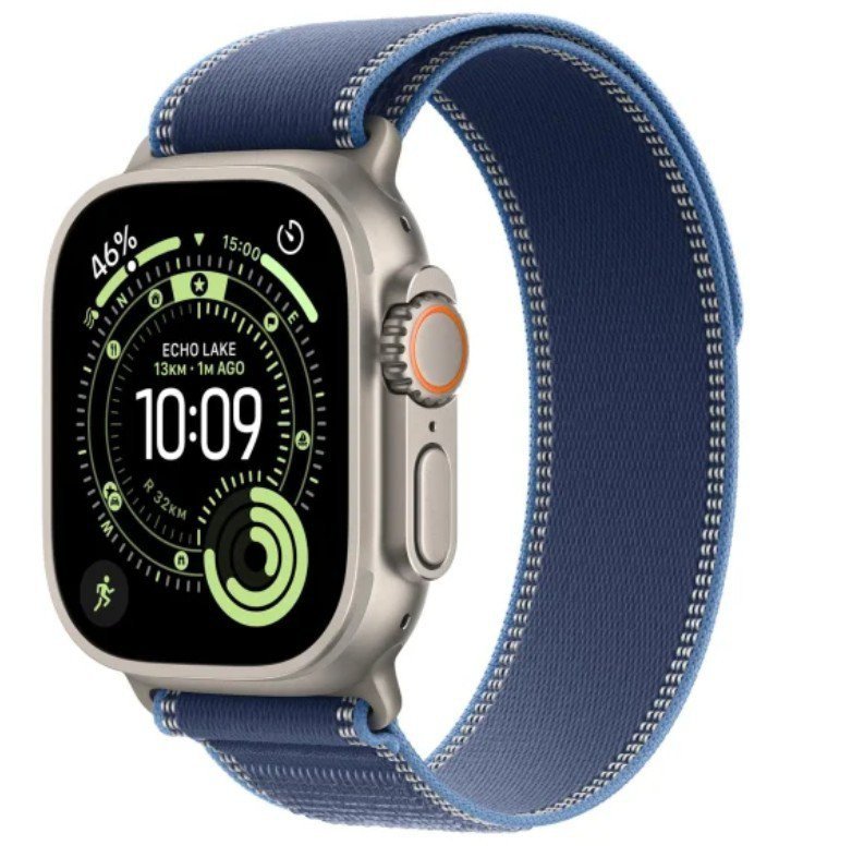 Apple Watch Ultra 3 GPS + Cellular, koperta 49 mm z tytanu w kolorze naturalnym, opaska Trail w kolorze niebieskim/jaskrawoniebi