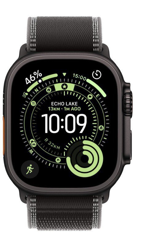 Apple Watch Ultra 3 GPS + Cellular koperta 49 mm z tytanu w kolorze czarnym, opaska Trail w kolorze czarnym/węgla drzewnego - ro