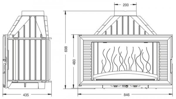 Wkład kominkowy żeliwny INVICTA 840 HORIZONTAL z szybrem