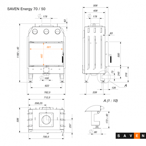 Wkład kominkowy SAVEN Energy 70х50 (15,1kW) ECO