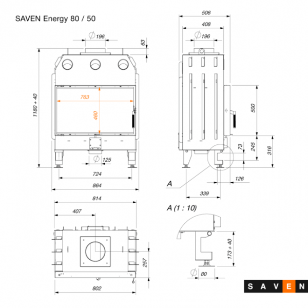 Wkład kominkowy SAVEN Energy 80x50 (17,0 kW) ECO