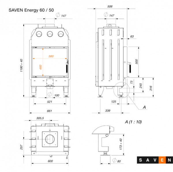 Wkład kominkowy SAVEN Energy 60х50 (14,5 kW) ECO