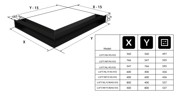 Kratka kominkowa LUFT narożny prawy biały 40x80x9