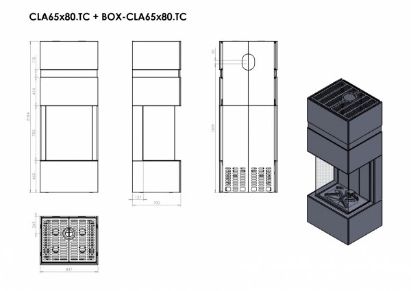 KOMINEK GAZOWY BOX 65x80.TC CALMA modułowy trzy szyby