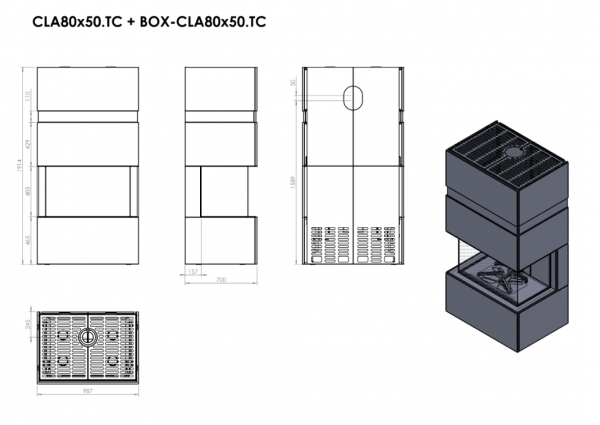 KOMINEK GAZOWY BOX 80x50.TC CALMA modułowy trzy szyby