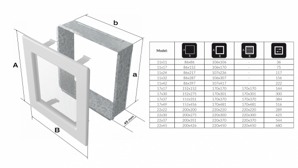 KRATKA kominkowa 17x37 pozłacana z żaluzją 