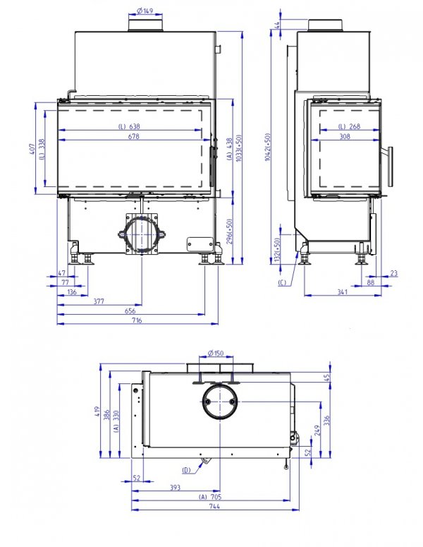 Wkład kominkowy ROMOTOP HEAT L 4G S 70.44.33.24 - szyba łączona