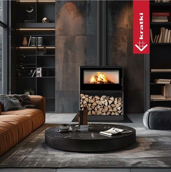 Piec stalowy KARI 95 fi 180 14 kW kominek w zabudowie wnęka na drewno