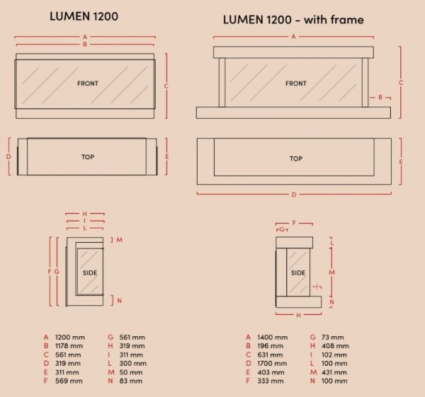 Kominek elektryczny LUMEN 1200 panoramiczny